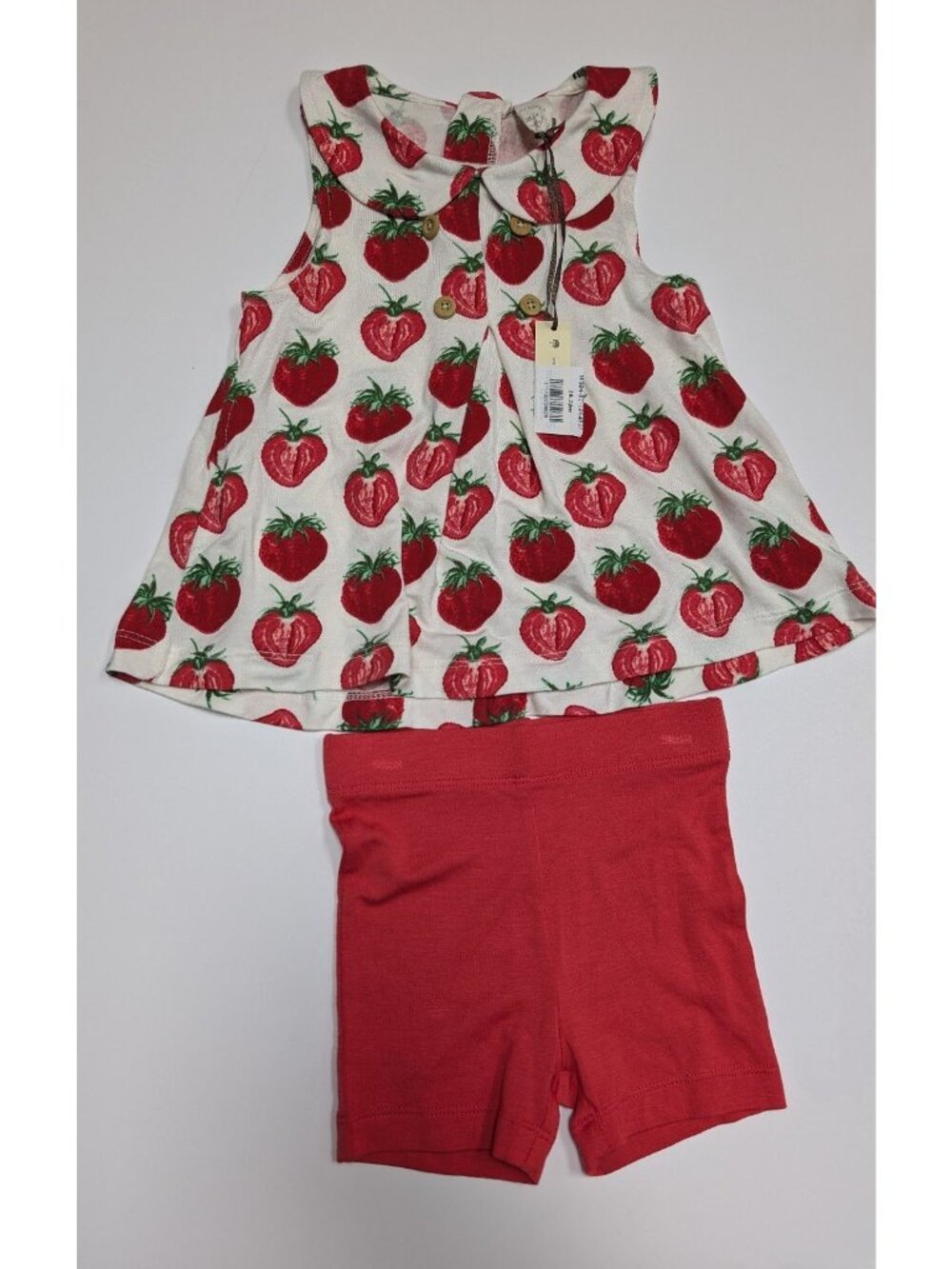 Kate Quinn Modal The Woods Spring Strawberries Kickpleat Top Bike Shorts 18-24
